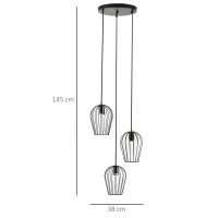 HOMCOM Candeeiro Suspenso Vintage Candeeiro de Teto de Estilo Industrial Candeeiro de Suspensão de Metal para Sala de Jantar Sala de Estar Ø38x145cm Preto(m-3)