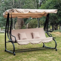 Outsunny Baloiço de Jardim de 3 Lugares Convertível em Cama com Teto Ajustável Suporte para Bebida para Terraço Balcão Exterior Carga Máxima 340kg 200x120x164cm Bege(m-9)