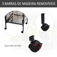 PawHut Gaiola para Pássaros com 3 Poleiros de Madeira Amovíveis Bandeja Comedouros e Rodas com Travão 54x54x151 cm Preto(m-6)