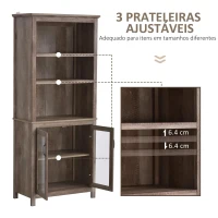 HOMCOM Armário de armazenamento com 3 prateleiras ajustéveis portas de vidro  madeira escura 76 x 40 x180 cm(m-6)