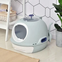 PawHut Caixa de Areia Fechada para Gatos com Clarabóia Bandeja Amovível e Pá 47x55x44cm Azul(m-2)