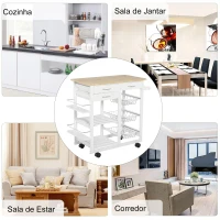 HOMCOM Carrinho de cozinha multifuncional com gavetas Cestas Prateleiras de especiarias Toalheiro Rodas 92x37x82 cm Branco(m-5)