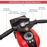 HOMCOM Motocicleta Elétrica Infantil com 3 Rodas para Crianças acima de 3 anos Triciclo com Pedal para Crianças Bateria 6V com Luzes Música Pneus Largos 86x42x52cm Vermelho e Preto(m-6)