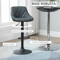 HOMCOM Conjunto de 2 Bancos de Bar Giratórios com Altura Ajustável Bancos Altos Moderno de Cozinha com Base Redonda e Apoio para os Pés 51,5x48x83-104cm Preto(m-5)