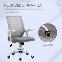 Vinsetto Cadeira de Escritório Ergonômica Giratória com Altura Ajustável Apoio para os Braços Dobrável Suporte Lombar e Encosto Transpirável 62,5x55x94-104cm Cinza(m-8)