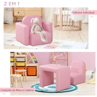 HOMCOM Conjunto 2 em 1 Poltrona infantil multifuncional conversível em cadeira e mesa para crianças acima de 3 anos 33x35x41 cm Rosa(m-4)