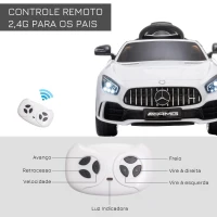HOMCOM Carro elétrico infantil para 3-5 anos Mercedes GTR licenciado bateria de 12V com controle remoto Porta de abertura dupla Carga 25kg 105x58x45 cm Branco(m-6)