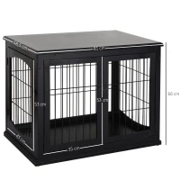 PawHut Gaiola para Cães de Madeira com Superfície de Mesa 2 Portas e Grades de Metal 81x58,5x66cm Preto(m-3)
