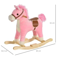HOMCOM Cavalo Baloiço para Crianças Cavalo Baloiço de Pelúcia Suave com Música Relinchos Sons de Galope Boca e Cauda Móveis 65x32,5x61 cm Rosa(m-3)