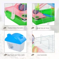 PawHut Gaiola para Hamster com 5 Plantas Escada Alimentador Bebedor Roda e Túnel 46x30x58cm Verde e Branco(m-5)