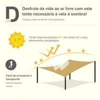 Outsunny Vela de Sombra Retangular 4x6 m Toldo Vela de HDPE com Proteção UV Aneis em Forma de D e Cordas para Jardim Pátio Piscina Areia(m-5)
