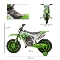 HOMCOM Mota Elétrica para Crianças acima de 3 Anos 12V Mota de Brinquedo Infantil com 2 Rodas de Equilíbrio Velocidade Máx. 8km/h Arranque Suave 106,5x51,5x68cm Verde(m-3)