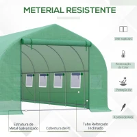 Outsunny Estufa Tipo Túnel 595x300x200cm Estufa de Jardim Grande com 12 Janelas e Porta Enrolável com Zíper para Cultivo de Plantas Verde(m-4)
