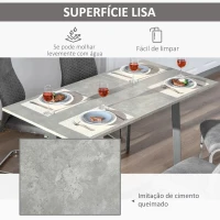 HOMCOM Mesa de Sala de Jantar Retangular Mesa de Cozinha Extensível para 4-6 Pessoas com Pés de Metal e Almofadas Ajustáveis 160x80x76cm Cinza(m-5)