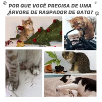 PawHut Arranhador para Gatos 59x39x62 cm de 3 Níveis com Poste de Arranhar Caverna Almofadas Amovíveis e Bolsa de Brinquedo Cinza(m-7)