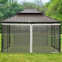 Outsunny 4 painéis laterais 335x207 cm para tenda de jardim com mosquiteira zíperes e anéis preto(m-12)