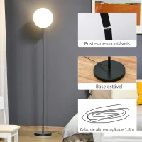 HOMCOM Candeeiro de Pé LED 18W/1800 lm com 3 Brilhos Ajustáveis Ecrã Giratório e Base de Metal Candeeiro de Leitura Moderno para Sala de Estar Dormitório Ø28x171,5cm Preto(m-7)