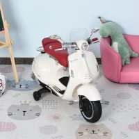 HOMCOM Mota Elétrica Vespa com Faróis Música 2 Rodas Auxiliares para Crianças acima de 3 Anos 108x49x75 cm Branco(m-2)