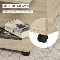 HOMCOM Mesa de Centro para Sala de Estar Mesa de Centro com Rodas 2 Prateleiras Abertas e 2 Gavetas 70x70x35cm Natural(m-5)