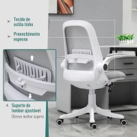 Vinsetto Cadeira de Escritório Giratória Função de Inclinação Altura Ajustável Ergonômica com Apoio de Braço Elevavel Carga 120 kg 62,5x60x94-104cm Cinza(m-8)