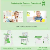 HOMCOM Cadeira para bebês acima de 6 meses 3 posições ajustáveis Acolchoado 57x59x105 cm Verde(m-5)