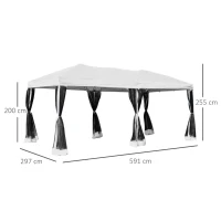 Outsunny Tenda Dobrável para Jardim com 6 Cortinas Rede Mosquiteira e Bolsa de Transporte 591x297x255 cm Branco(m-3)