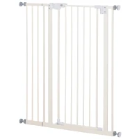 PawHut Barreira de Segurança para Portas e Escadas Barreira para Animais de Estimação com Fechadura Automática Extensível 17,5cm Metal 74-80/91,5-97,5x104,1cm Branco(m-1)