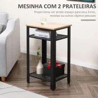 HOMCOM Mesa de Apoio Estilo Industrial com 2 Prateleiras de Grade de Metal e Pés Ajustáveis 45x35x75cm Carvalho e Branco(m-5)