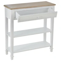 HOMCOM Mesa Consola Multifuncional Mesa auxiliar para Sala de Estar Corredor Sala de Jantar com 2 Prateleiras 1 Gaveta Removível puxador Estilo Retro Pinho 75,6x27,5x80,5 cm Madeira Natural Branco(m-12)