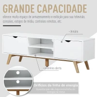 HOMCOM Móvel de TV para Televisores de até 65 Polegadas com 2 Armários Prateleiras Abertas e Puxador Oco 150x39x50 cm Branco e Madeira(m-4)