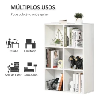 HOMCOM Estante para Livros Estante de Madeira de 3 Níveis com 6 Compartimentos de Armazenamento 65,5x30x97,5cm Branco(m-6)