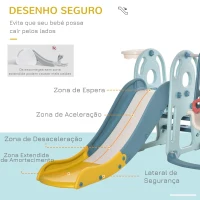 HOMCOM Escorrega Infantil com Baloiço e Cesta de Basquetebol 3 em 1 para Crianças acima de 18 meses com Assento Ajustável Centro de Atividades para Interior e Exterior 145x190x97cm Multicor(m-4)