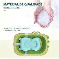 HOMCOM Banheira Dobrável para Bebé Recém Nascido até 3 Anos 50L com Almofada Confortável e  Pés Dobráveis 80x53,9x20,8cm Verde(m-6)