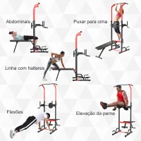 HOMCOM Estação de musculação multifuncional dobrável banco acolchoado Altura ajustável em 6 níveis 94x174x180-230 cm Preto e vermelho(m-7)