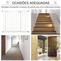PawHut Barreira de Segurança para Animais de Estimação Cães com Extensão de 17,5 cm Sistema de Fechamento Automático 74-97,5x76,2 cm Branco(m-6)