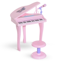HOMCOM Piano para Crianças com 37 Teclas Microfone Banco Luzes 22 Músicas e Entrada para MP3 e USB 48x39x69 cm Rosa