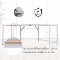HOMCOM Secretária em Forma de L Secretária para Escritório com Estrutura de Metal Secretária de Canto 150x150x76 cm Branco e Madeira(m-7)