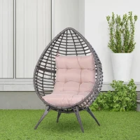 Outsunny Poltrona de jardim de vime acolchoado em formato de ovo encosto 101x89x156 cm Carga 160 kg cinza(m-7)