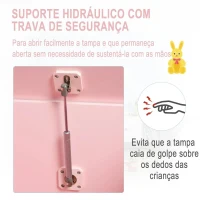 HOMCOM Organizador de Brinquedos Infatil com Tampa Tipo Baú para Crianças Acima de 3 Anos Livros Roupa Brinquedos 60x40x48 cm Rosa(m-6)