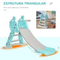 HOMCOM Escorrega Infantil Dobrável com Cesta de Basquetebol para Crianças acima de 18 meses Modelo Girafa para Interiores e Exteriores 140x87x75cm Azul e Cinza(m-6)