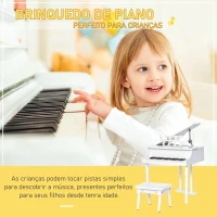 HOMCOM Piano de Cauda Infantil com 30 Teclas Banco Suporte de Partituras Piano para Crianças de MDF Instrumento Musical Educativo 52x50x49cm Branco(m-4)