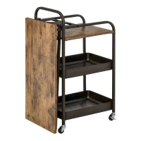 HOMCOM Carrinho de Cozinha com Rodas Carrinho Auxiliar com Prateleiras de 3 Níveis Bancada Dobrável e 2 Porta-Copos para Sala de Jantar 118x36,5x82cm Marrom Rústico(m-1)