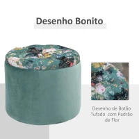HOMCOM Banco de Armazenamento Puff Apoio para os Pés Redondo com Tampa Removível Acolchoado e Estofado para Sala de Estar Dormitório Φ50x38cm Turquesa(m-5)