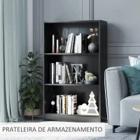 HOMCOM Estante para Livros com 3 Compartimentos de Armazenamento Livros Plantas para Sala de Estar Estúdio Dormitório 62,2x24x102,4cm Preto(m-6)