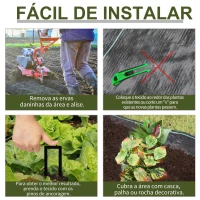Outsunny Malha Geotêxtil 1x50 m Malha de Jardim Contra Ervas Daninhas 100 g / m² Rolo de Malha Preto(m-6)
