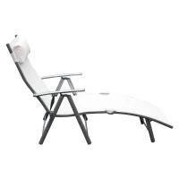 Outsunny Espreguiçadeira Dobrável de Jardim com Encosto Ajustável em 7 Posições Apoio para a Cabeça 137x63,5x100,5cm Creme(m-11)