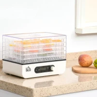 HOMCOM Desidratador de Alimentos 400W com 5 Bandejas Tela LCD Temperatura Ajustável 35-70 Graus e Temporizador de 72 horas para Verduras Frutas Carne sem BPA 29x19x21,5cm Branco(m-2)