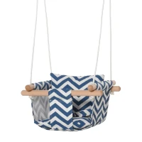 Outsunny Baloiço de bebê ajustável em altura com cinto de segurança interno e externo máx. 80 kg Madeira 40x40x180 cm Azul e Branco(m-1)