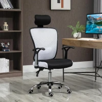 Vinsetto Cadeira de Escritório Ergonômica Cadeira de Escritório Giratória com Altura Ajustável Função Reclinável Apoio para a Cabeça e Suporte Lombar 65x67x108-118cm Branco(m-9)