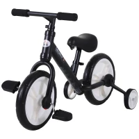 HOMCOM Bicicleta Balance com pedais e rodas removíveis para criança de 2-5 anos 85x36x54cm carga 25kg Cor preta(m-12)
